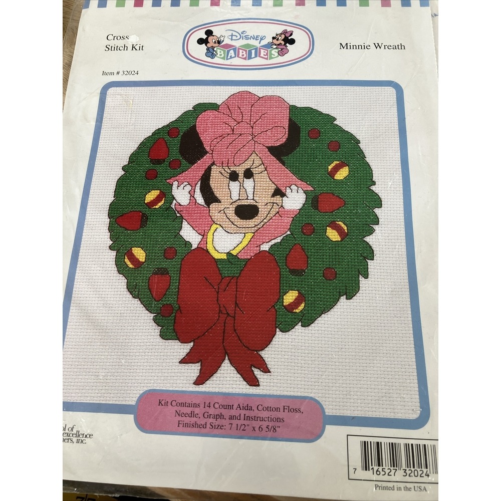 Disney Babies Minnie Wreath (Christmas) Cross Stitch Kit 32024 Partially Done